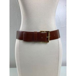 Michael Kors Gold Logo Buckle Wide Faux leather brown belt SZ M EUC